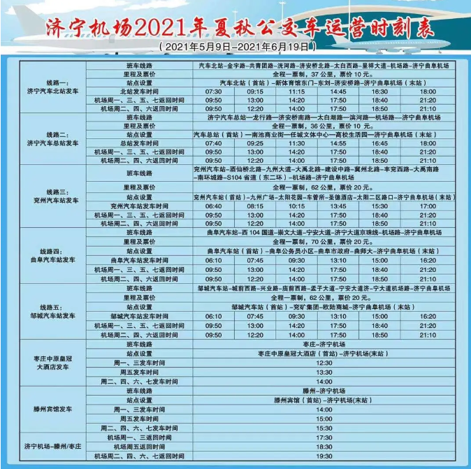 2021济宁机场鼓励乘坐航班优惠政策-航班时刻表