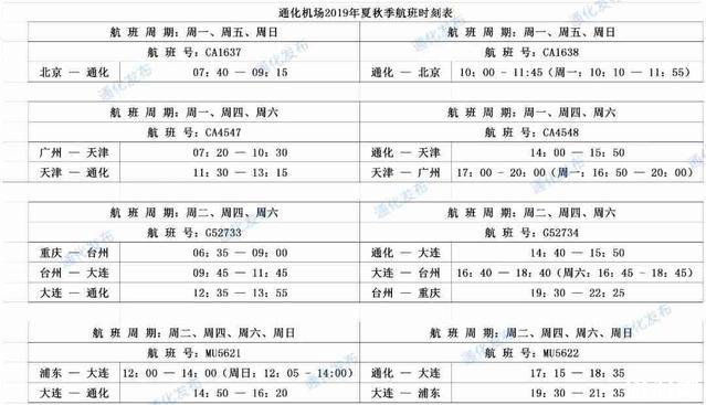 2019通化机场航班时刻表 通化机场大巴时刻表